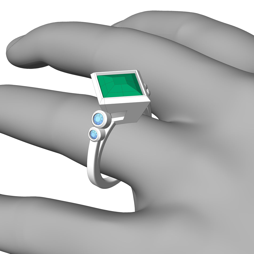 Custom Listing - 18kt White Gold Multi Bezel Ring for 4.9 Carat Mint tourmaline Quadrilateral