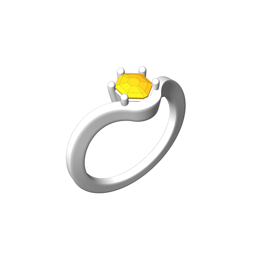 Custom Listing - 14kt White Gold Contoured Ring for 0.72 Carat Carat Yellow Sapphire Hexagon