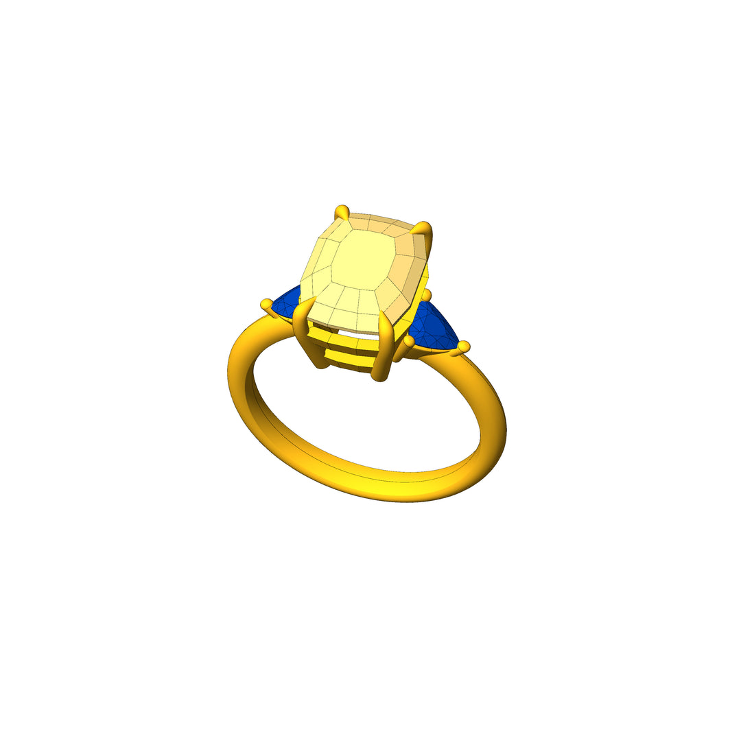 Custom Listing - Moissanite and Sapphire Yellow Gold Claw Set Ring