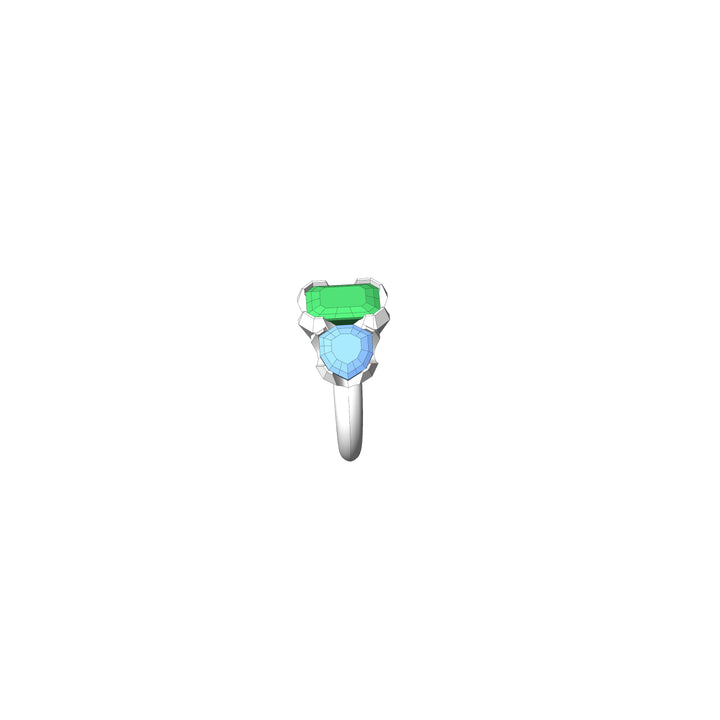Custom Listing - Toi et Moi Green Tourmaline & Blue Zircon Ring