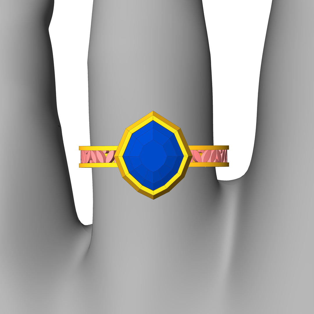 Custom Listing - Blue Sapphire Shield Leaf Bezel Ring