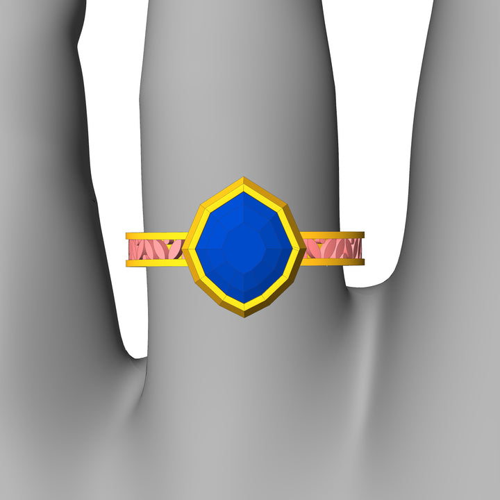 Custom Listing - Blue Sapphire Shield Leaf Bezel Ring