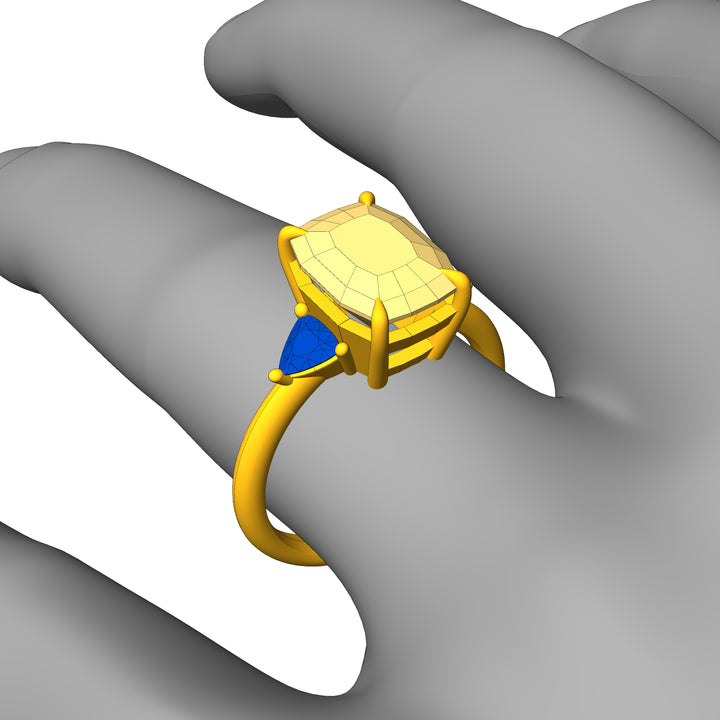 Custom Listing - Moissanite and Sapphire Yellow Gold Claw Set Ring