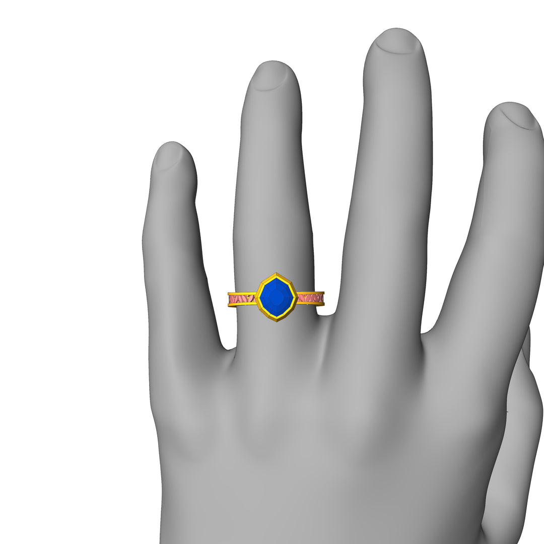Custom Listing - Blue Sapphire Shield Leaf Bezel Ring