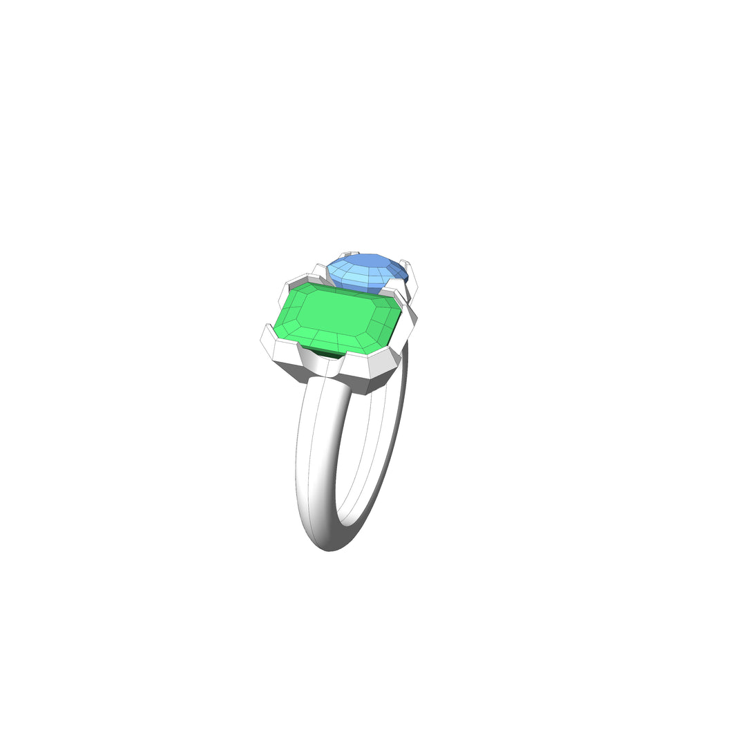 Custom Listing - Toi et Moi Green Tourmaline & Blue Zircon Ring
