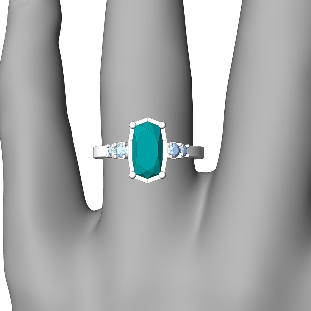 Custom Listing - 5 Gem Multi Prong Ring White Gold Render/Mockup