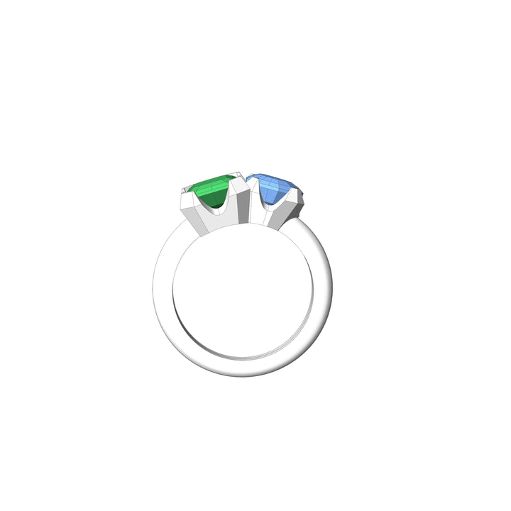 Custom Listing - Toi et Moi Green Tourmaline & Blue Zircon Ring