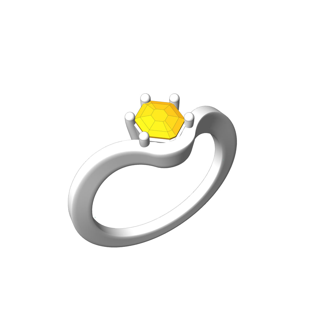Custom Listing - 14kt White Gold Contoured Ring for 0.72 Carat Carat Yellow Sapphire Hexagon