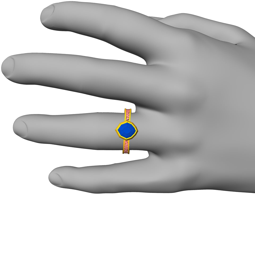 Custom Listing - Blue Sapphire Shield Leaf Bezel Ring