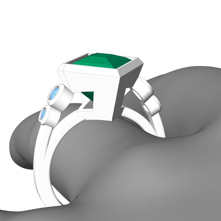 Custom Listing - 18kt White Gold Multi Bezel Ring for 4.9 Carat Mint tourmaline Quadrilateral