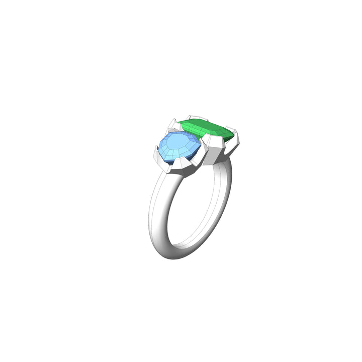 Custom Listing - Toi et Moi Green Tourmaline & Blue Zircon Ring