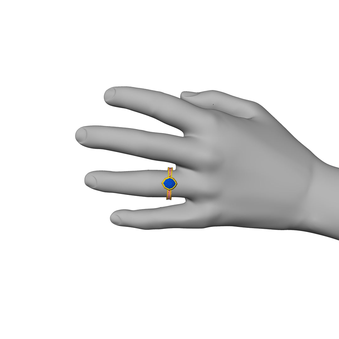 Custom Listing - Blue Sapphire Shield Leaf Bezel Ring