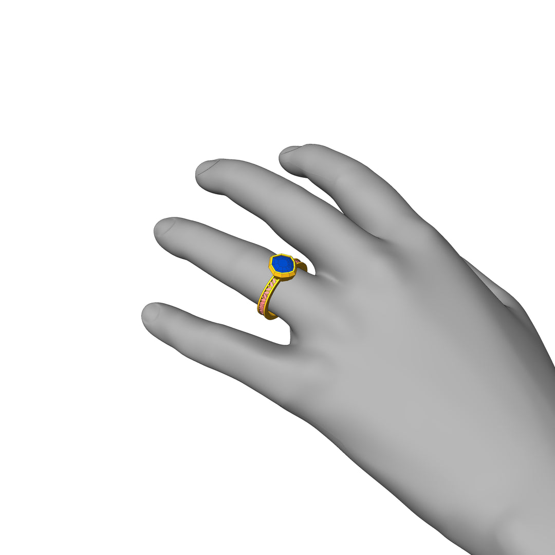 Custom Listing - Blue Sapphire Shield Leaf Bezel Ring