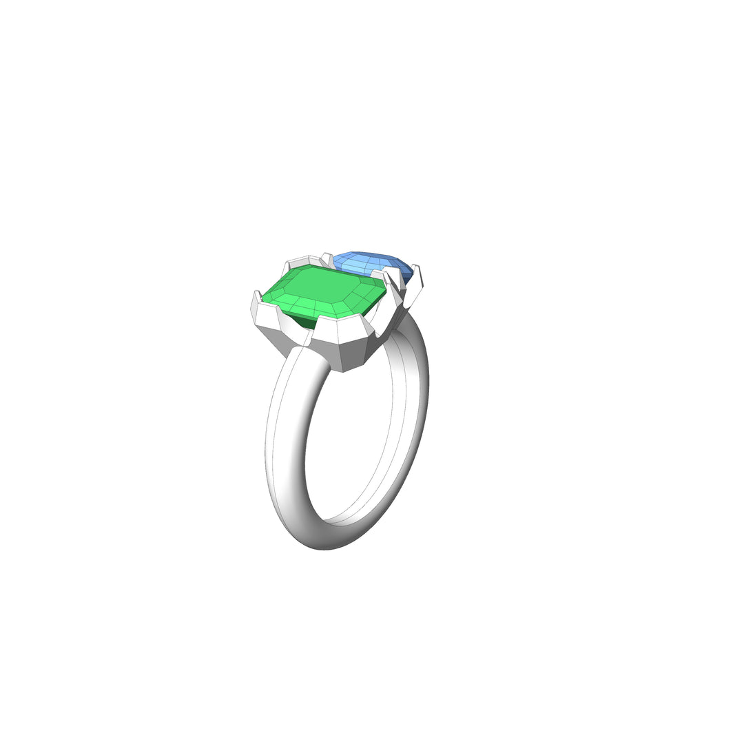 Custom Listing - Toi et Moi Green Tourmaline & Blue Zircon Ring