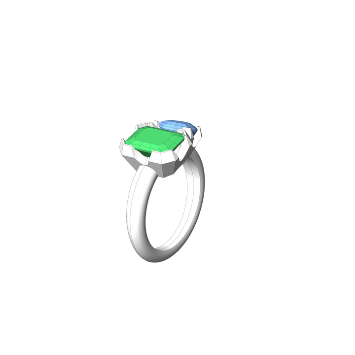 Custom Listing - Toi et Moi Green Tourmaline & Blue Zircon Ring