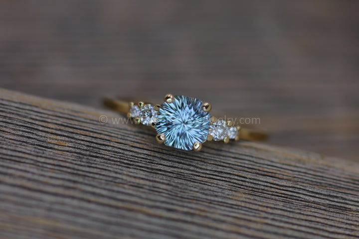 Five Stone Diamond Accented Multi Prong Setting - Depicted with a Sky Blue Montana Sapphire (Setting Only, Center Stone Sold Separately)