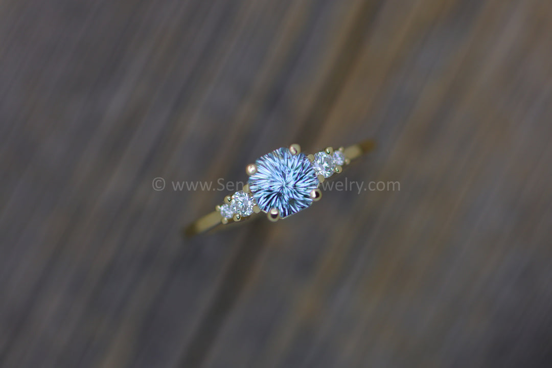 Five Stone Diamond Accented Multi Prong Setting - Depicted with a Sky Blue Montana Sapphire (Setting Only, Center Stone Sold Separately)