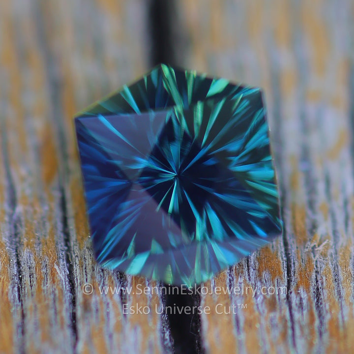1.6 Carat Very Deep Blue/Green Sapphire Hexagon - 6.7x5.7mm - Esko Universe Cut ™