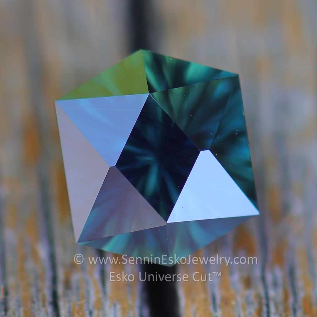 1.6 Carat Very Deep Blue/Green Sapphire Hexagon - 6.7x5.7mm - Esko Universe Cut ™