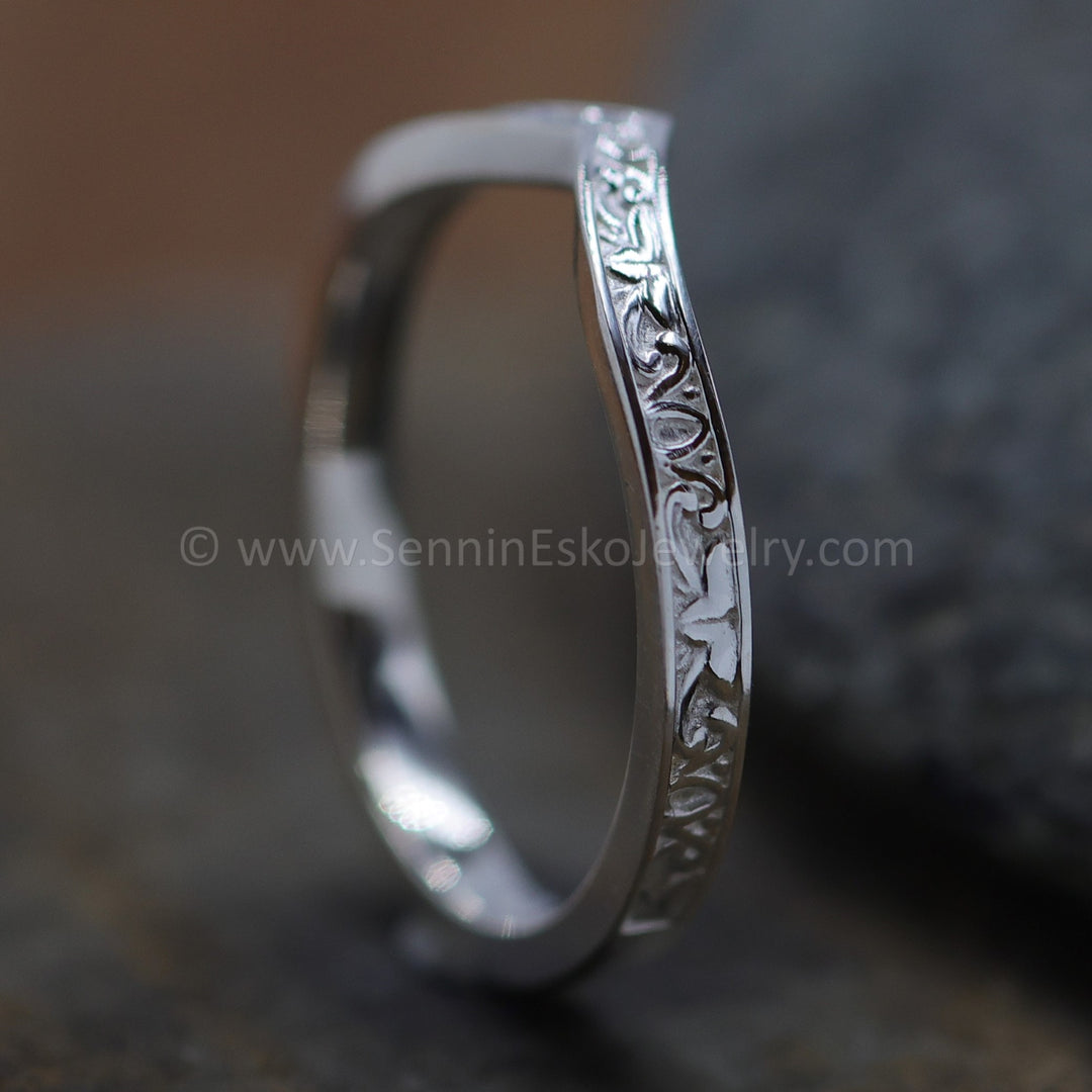 Silver Floral Chevron/Contour Ring