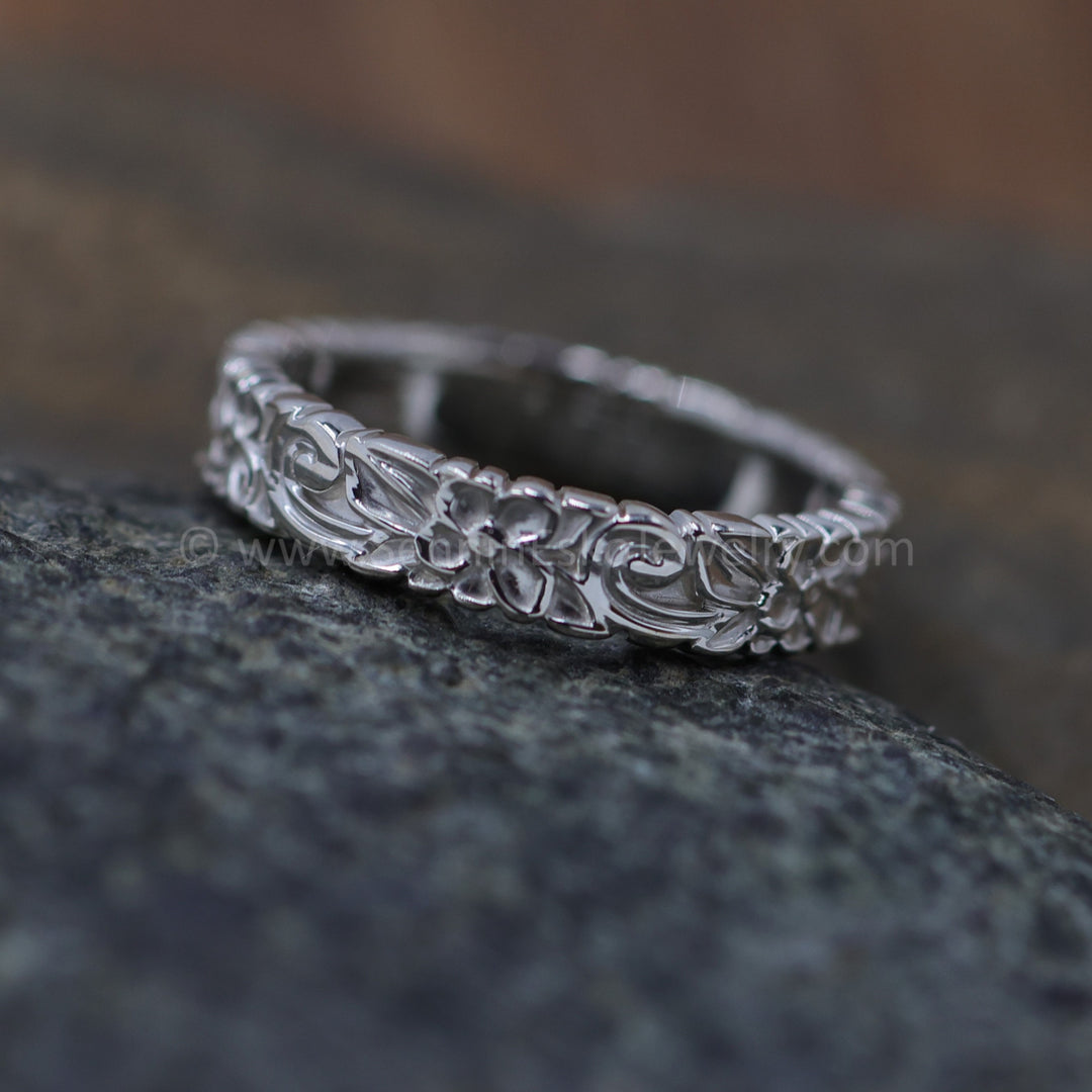 Silver Flower/Leaf Ring, Continuous Design