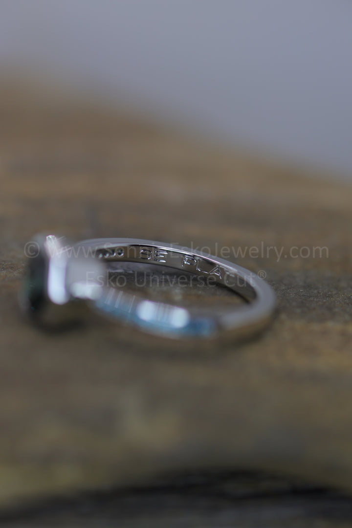Platinum Bezel & Diamond Accent Channel Ring Setting - Depicted with a Blue/Green Sapphire  (Setting Only, Center Stone Sold Separately)