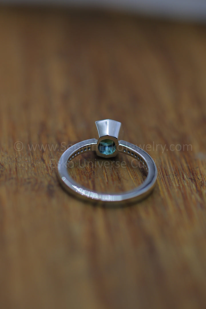 Platinum Bezel & Diamond Accent Channel Ring Setting - Depicted with a Blue/Green Sapphire  (Setting Only, Center Stone Sold Separately)