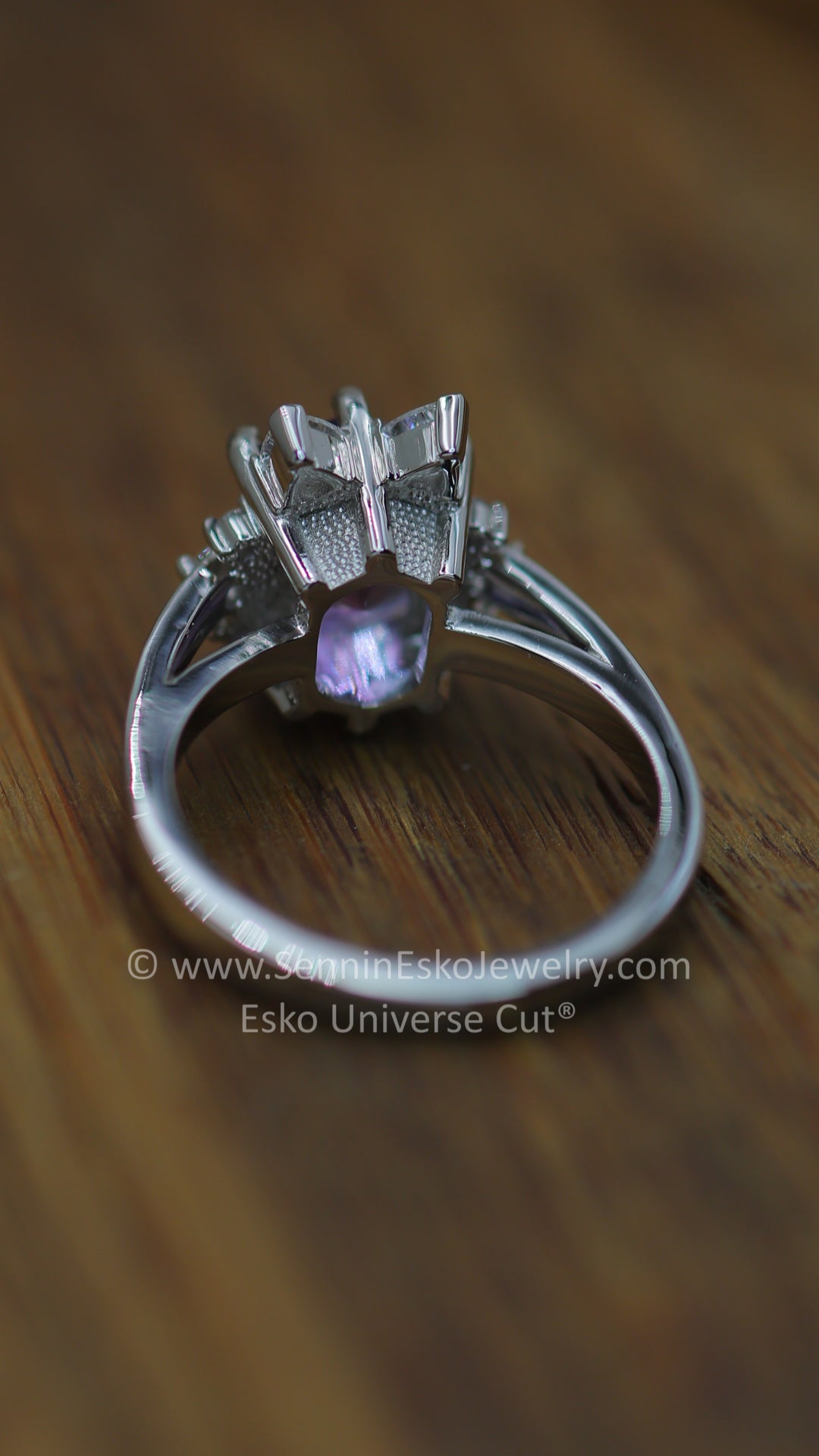 Platinum Diamond Accented Cat Inspired Ring Setting - Depicted with a Blue/Tanzanite Hexagon (Setting Only, Center Stone Sold Separately)