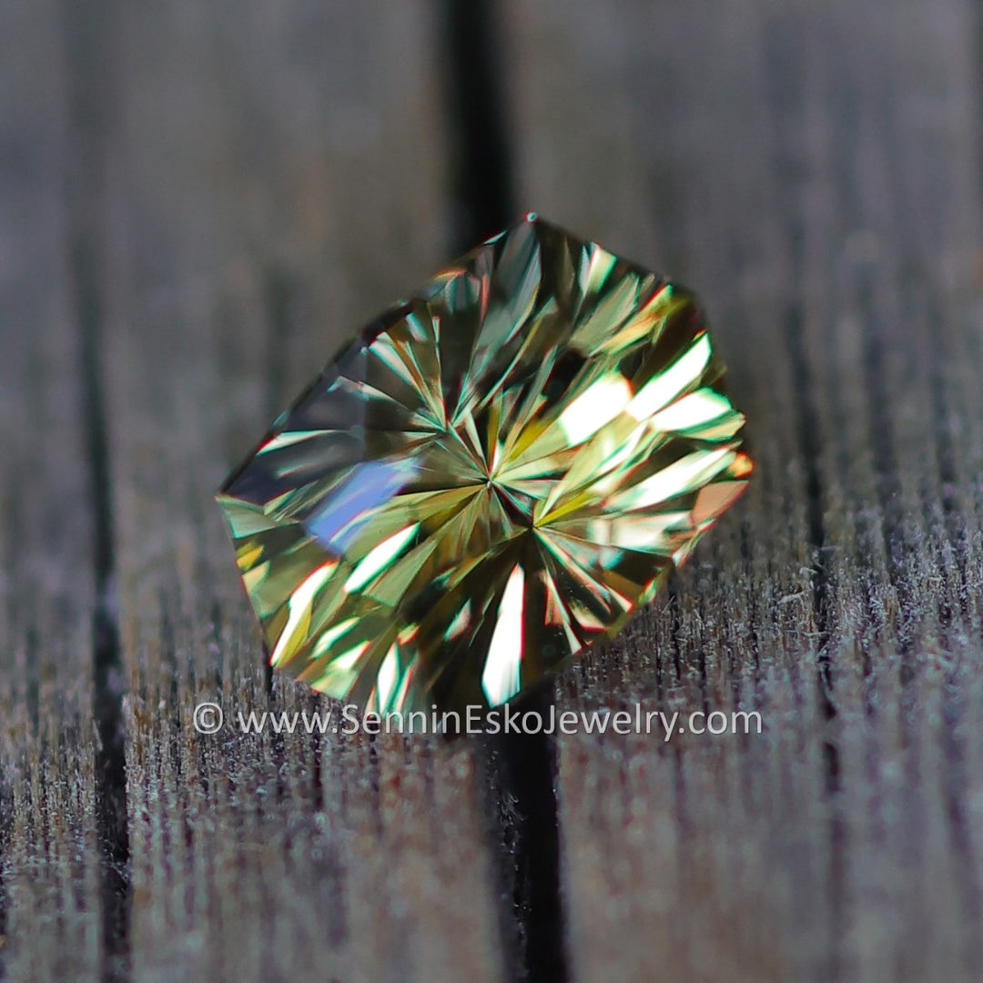 0.92 Carat Orange/Green Sapphire Octagon -  6.4x4.5mm - Fantasy Cut