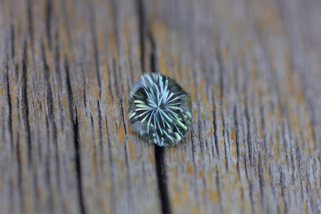 1.3 Carat Silvery Green Blue Sapphire Dodecagon -  Fantasy Cut