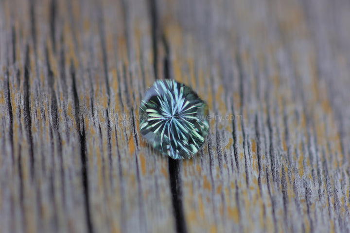 1.3 Carat Silvery Green Blue Sapphire Dodecagon -  Fantasy Cut