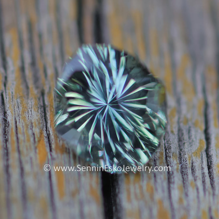 1.3 Carat Silvery Green Blue Sapphire Dodecagon -  Fantasy Cut