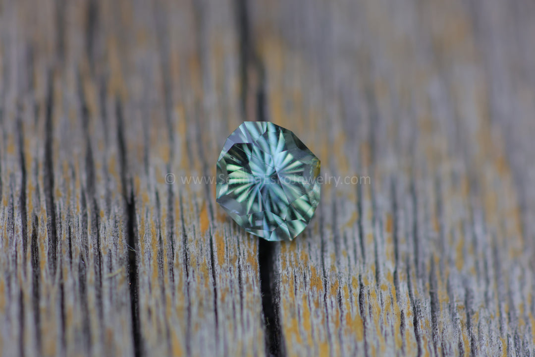 1.3 Carat Silvery Green Blue Sapphire Dodecagon -  Fantasy Cut