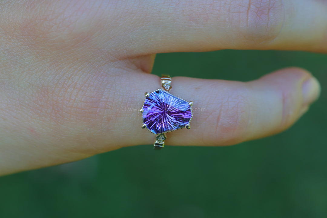Collet Setting with Milgrain Edge and Accent Diamonds - Depicted with a Purple Tanzanite (Setting Only, Center Stone Sold Separately)