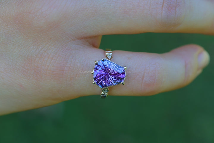 Collet Setting with Milgrain Edge and Accent Diamonds - Depicted with a Purple Tanzanite (Setting Only, Center Stone Sold Separately)