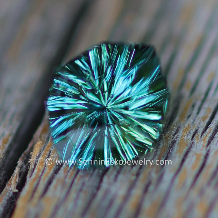 1.5 Carat Blue/Green Sapphire Shield -  7.7x6.7mm - Galaxy Cut