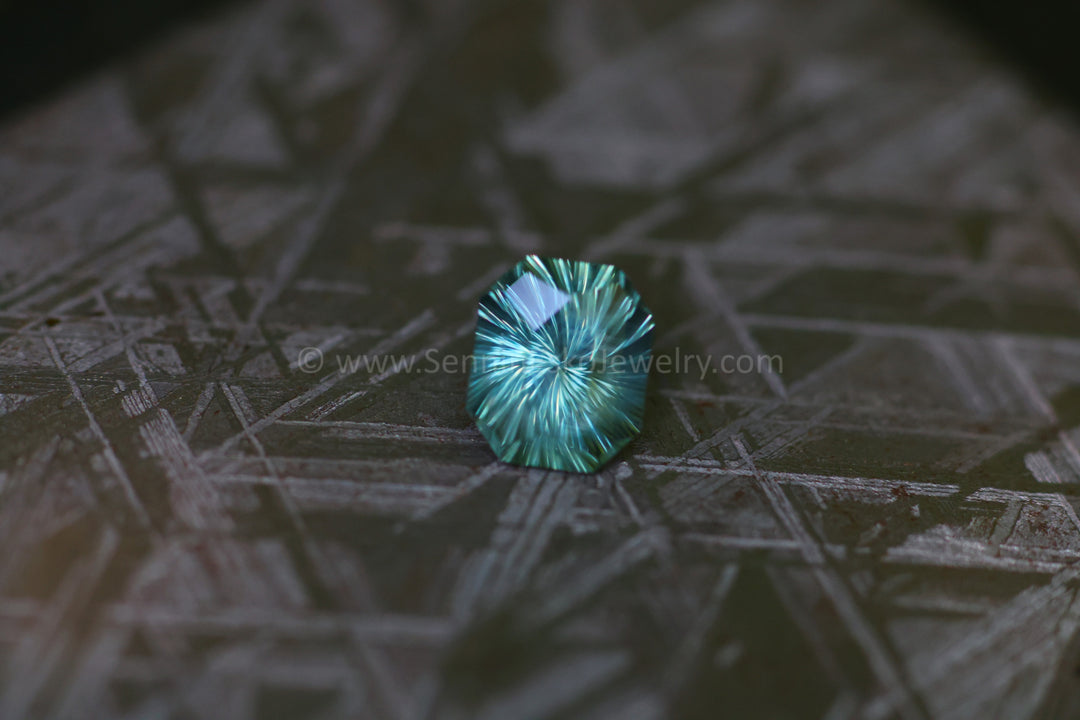 2.5 Carat Bluish Green Montana Sapphire Octagon - 8.4x7.1mm, Fantasy Cut