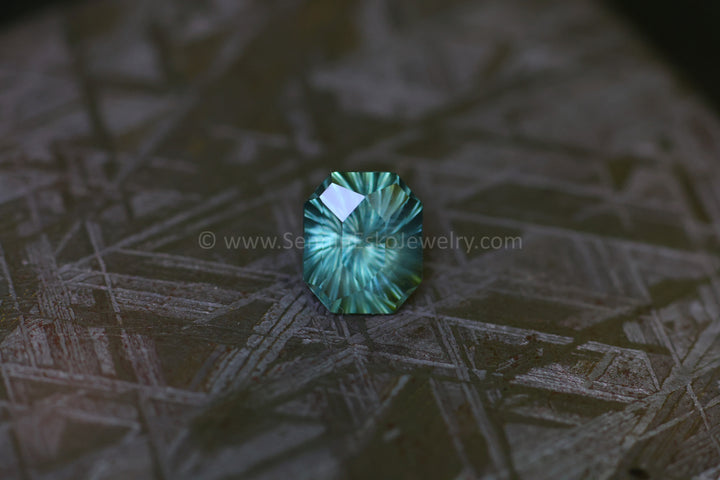 2.5 Carat Bluish Green Montana Sapphire Octagon - 8.4x7.1mm, Fantasy Cut