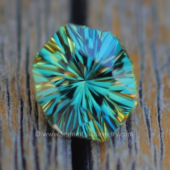 0.9 Carat Green/Yellow Sapphire Hexagonal Cushion -  6.4x5.4mm - Galaxy Cut