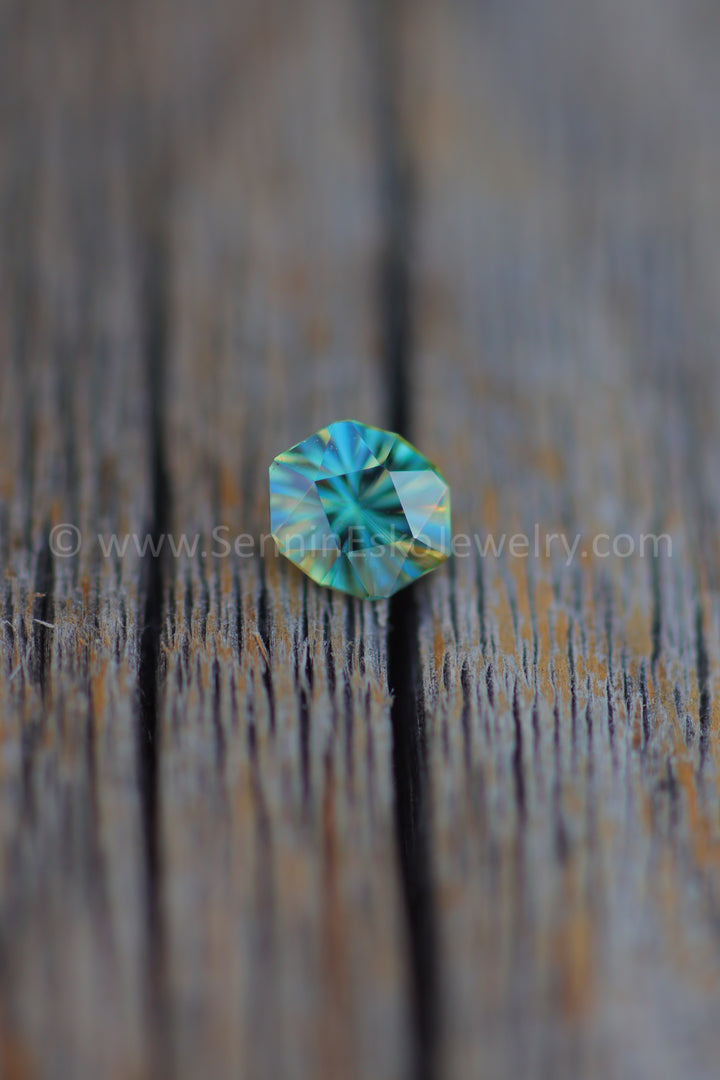 0.9 Carat Green/Yellow Sapphire Hexagonal Cushion -  6.4x5.4mm - Galaxy Cut