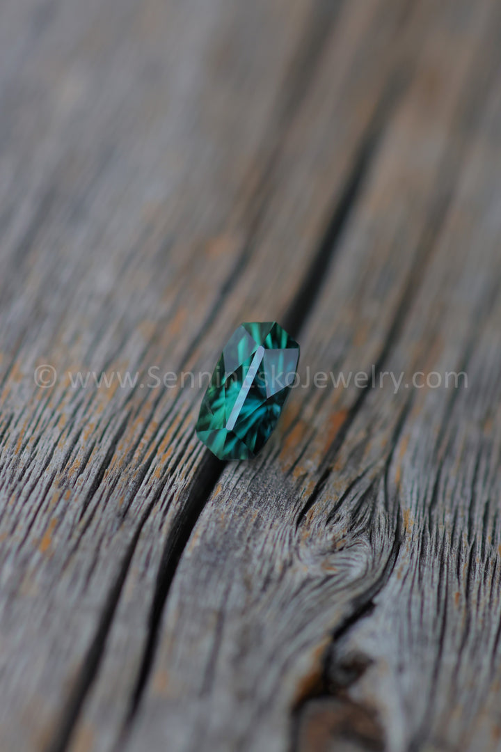 2.5 Carat Blue/Green Sapphire Long Cushion -  9.9x5.2mm - Esko Universe Cut ™