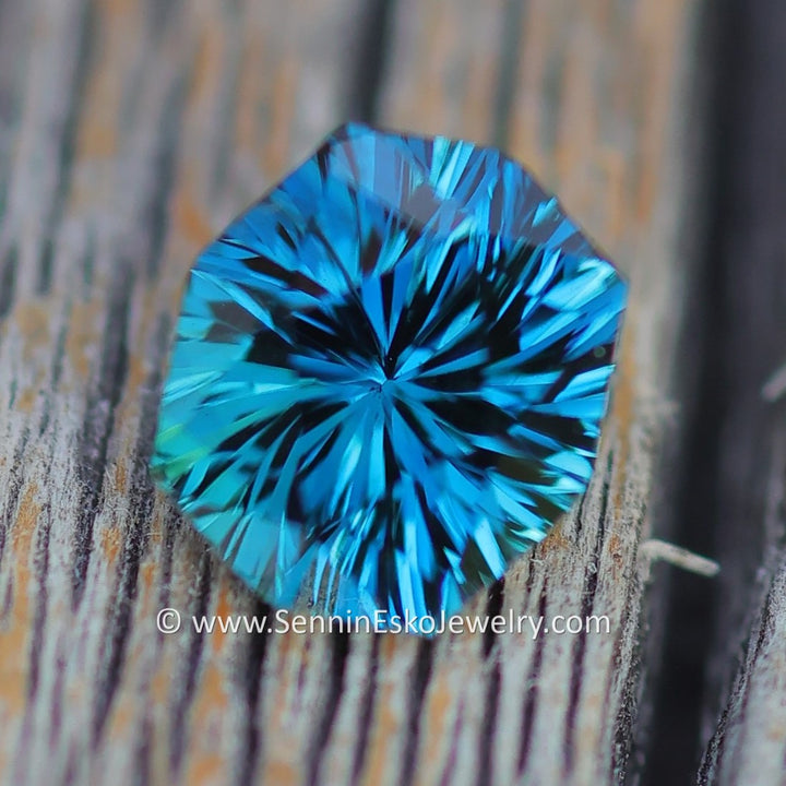 1.3 Carat Blue/Green Sapphire Octagonal Cushion -  6.6x5.9mm - Galaxy Cut - Fantasy Cut