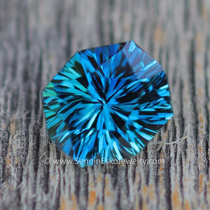 1.3 Carat Blue/Green Sapphire Octagonal Cushion -  6.6x5.9mm - Galaxy Cut - Fantasy Cut