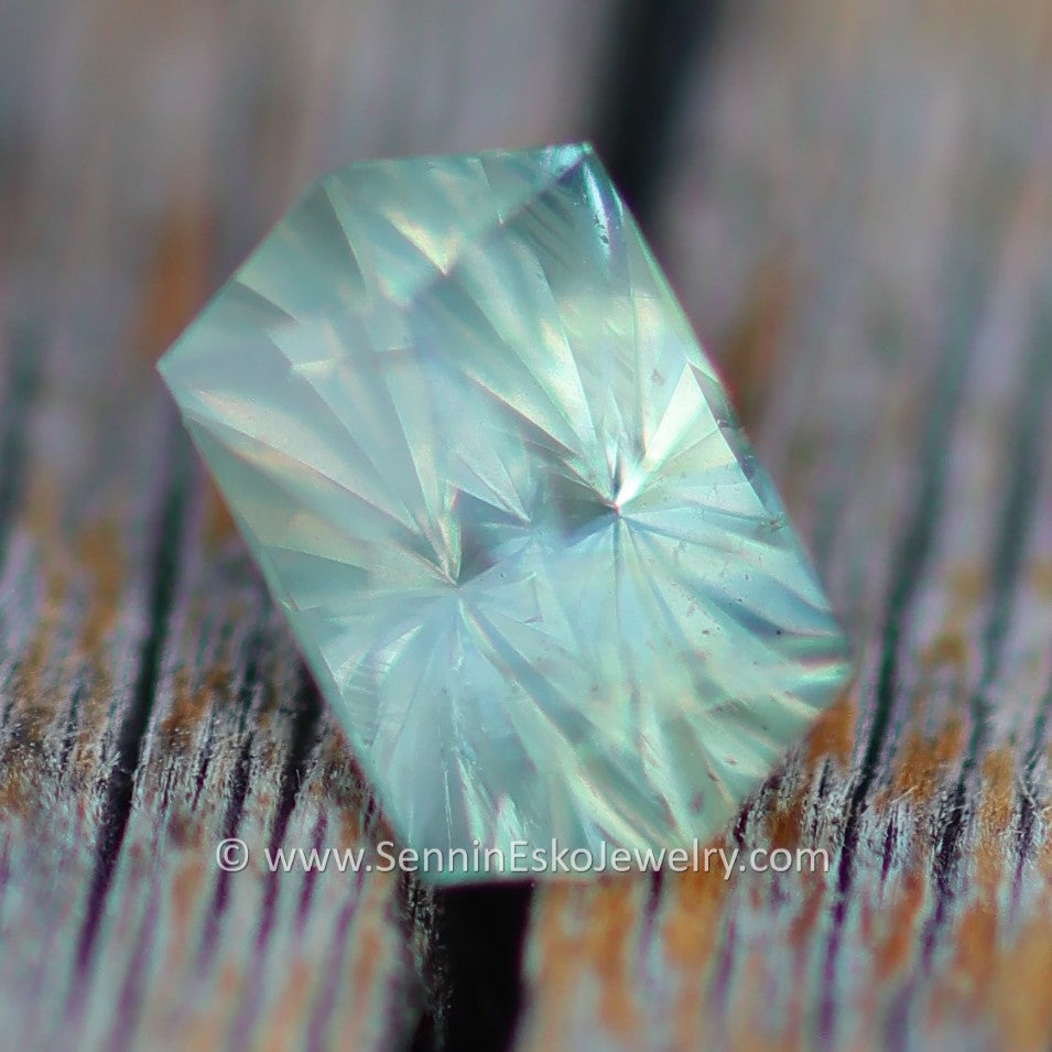 1 Carat Yellow/Green Montana Sapphire Octagon -  6.8x4.1mm - Galaxy Cut - Fantasy Cut