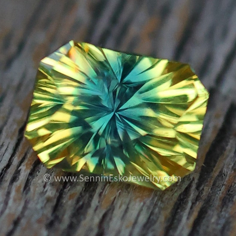 0.96 Carat Parti Yellow Green/Blue Sapphire Octagon -  6.1x4.5mm - Galaxy Cut - Fantasy Cut