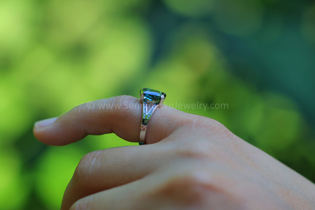 Split Shank Open Bezel Ring With Accents - Depicted with a Parti Sapphire (Setting Only, Center Stone Sold Separately)