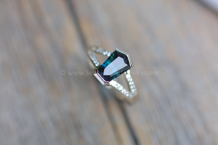 Split Shank Open Bezel Ring With Accents - Depicted with a Parti Sapphire (Setting Only, Center Stone Sold Separately)