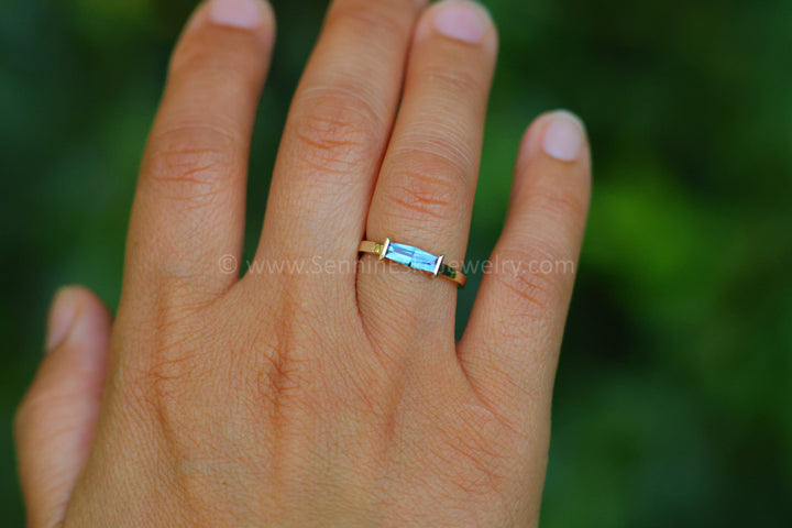 Channel Set Ring - Depicted with a 0.76 carat Open Color Sapphire Hexagonal Baguette (Setting Only, Center Stone Sold Separately)
