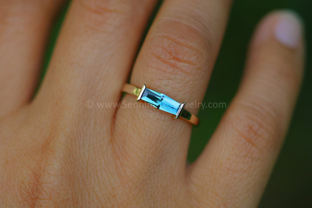 Channel Set Ring - Depicted with a 0.76 carat Open Color Sapphire Hexagonal Baguette (Setting Only, Center Stone Sold Separately)