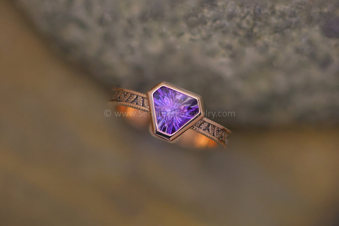 Custom Listing - Blue Sapphire Shield Leaf Bezel Ring